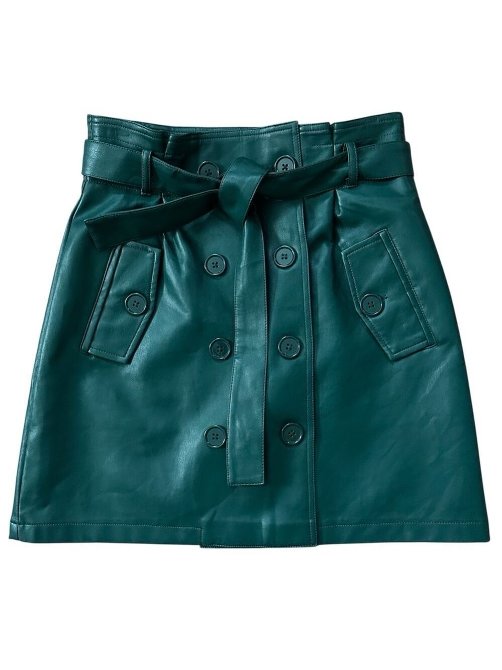 Forever 21 Faux Leather Wrap Belted Mini Skirt Green Size Medium